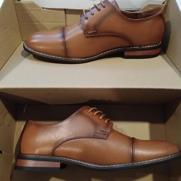Men's Polished-Brown Classic Lace-up Cushioned Cap-Toe Oxford/Derby Dress Shoes - Picture 2 of 9